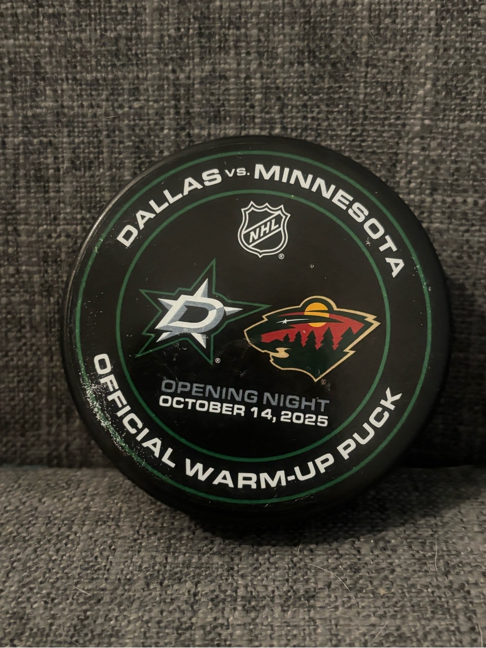 Dallas Stars vs Minnesota Wild NHL Opening Night Warm Up Puck 10/14/2025